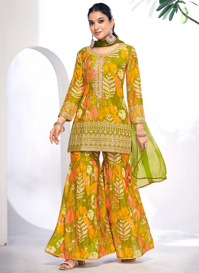 Chinnon Green Party Wear Digital Printed Readymade Sharara Suit